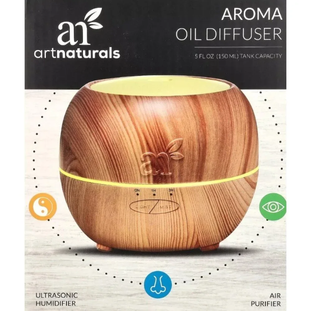 artnaturals Aroma Oil Diffuser Ultrasonic Humidifier 150 ML Tank, Wood Grain